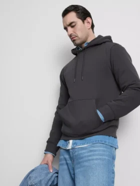 Camisola com capuz em mistura de algodão
