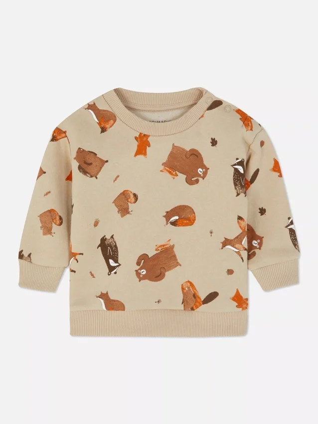 Camisola com gola redonda e animais da floresta