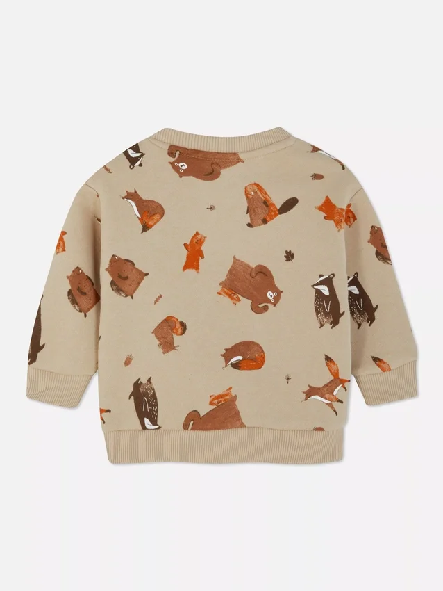 Camisola com gola redonda e animais da floresta