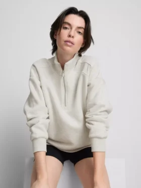 Camisola com meio fecho em mistura de algodão