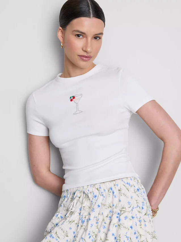 Camisola curta com contas, rica em algodão