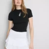 Camisola curta com contas, rica em algodão