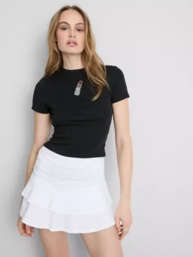 Camisola curta com contas, rica em algodão