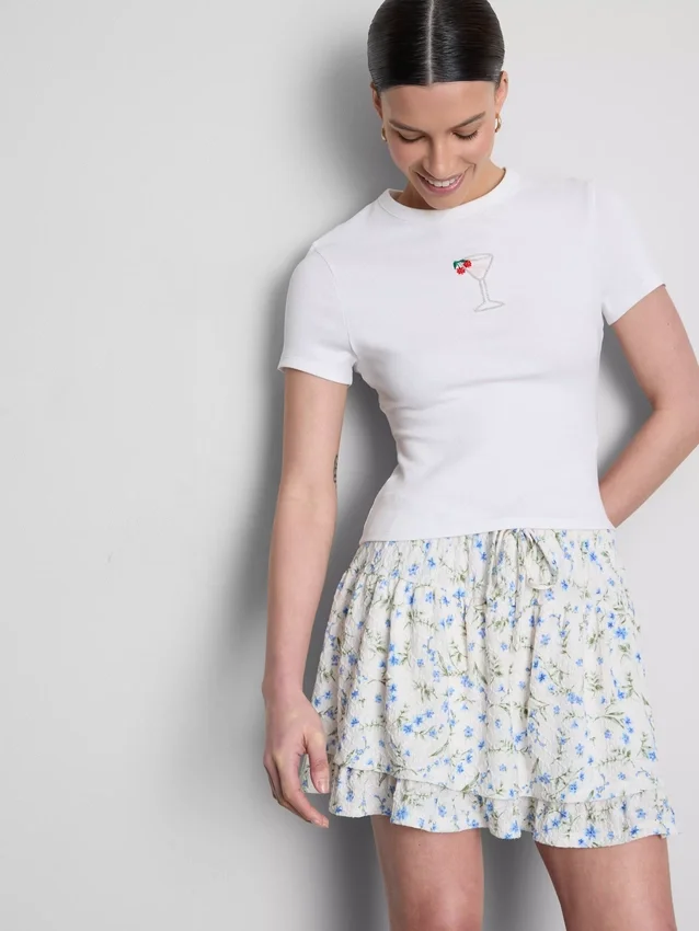 Camisola curta com contas, rica em algodão