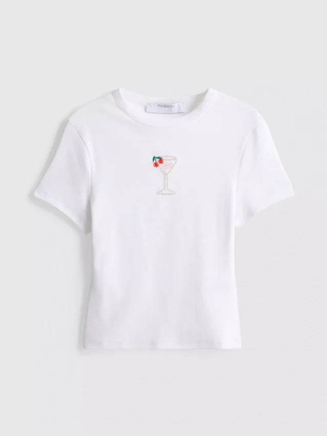 Camisola curta com contas, rica em algodão