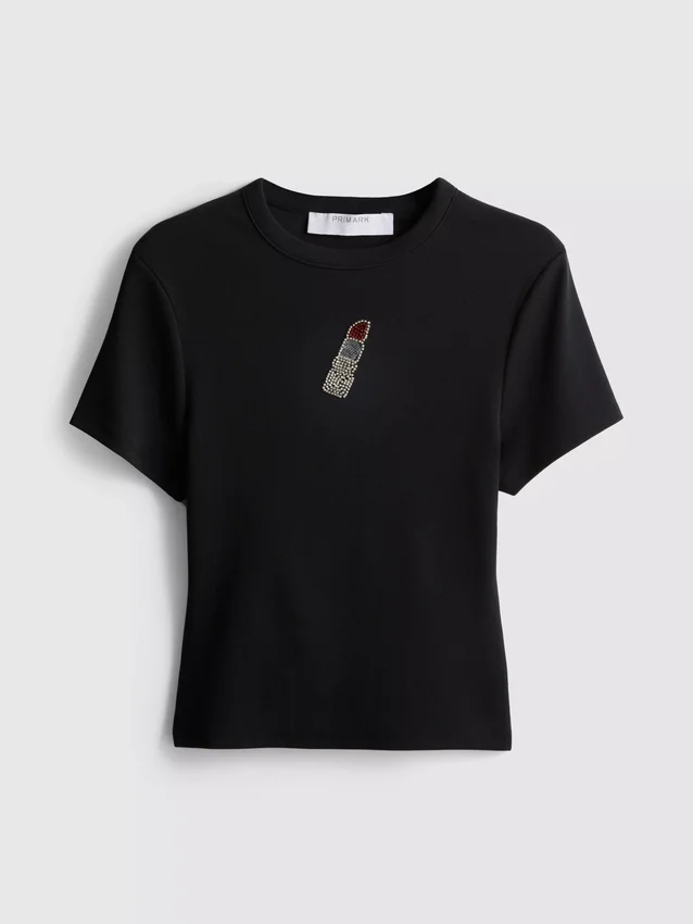Camisola curta com contas, rica em algodão