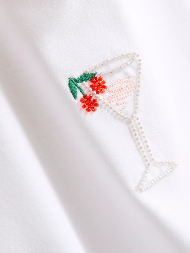 Camisola curta com contas, rica em algodão