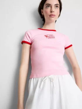 Camisola de bebé em algodão estampado com gola em anel
