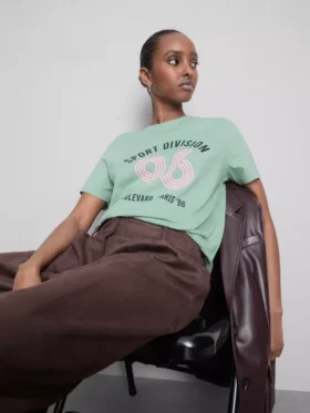 Camisola de calções de manga curta com estampado em algodão