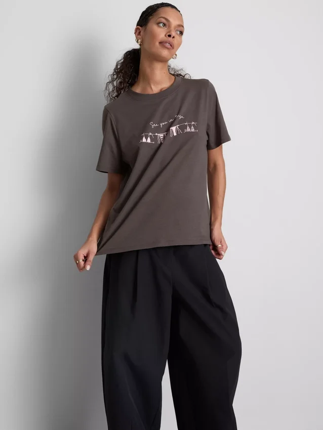 Camisola de calções de manga curta com estampado em algodão