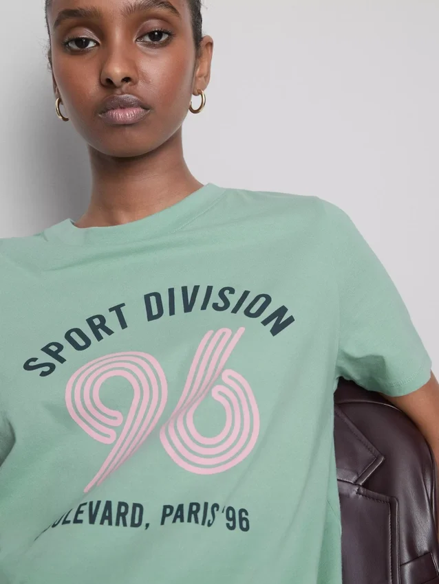 Camisola de calções de manga curta com estampado em algodão