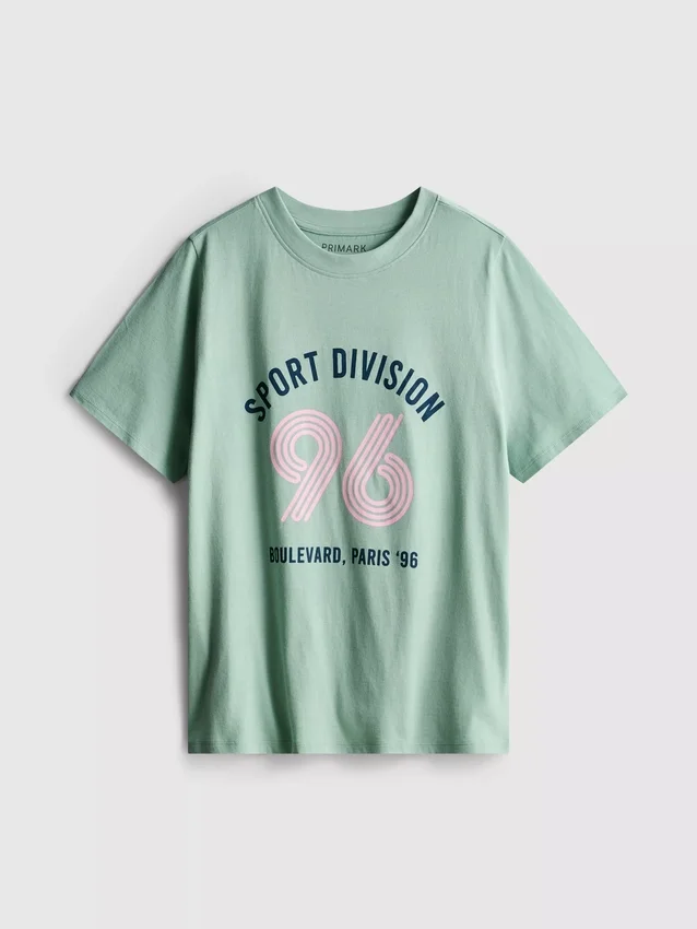 Camisola de calções de manga curta com estampado em algodão