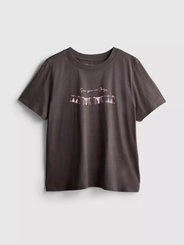 Camisola de calções de manga curta com estampado em algodão