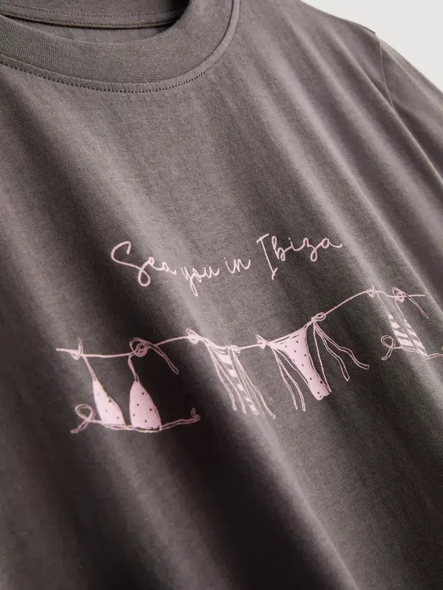Camisola de calções de manga curta com estampado em algodão