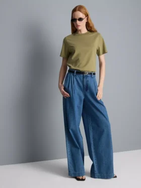 Camisola de gola redonda em algodão de alta qualidade