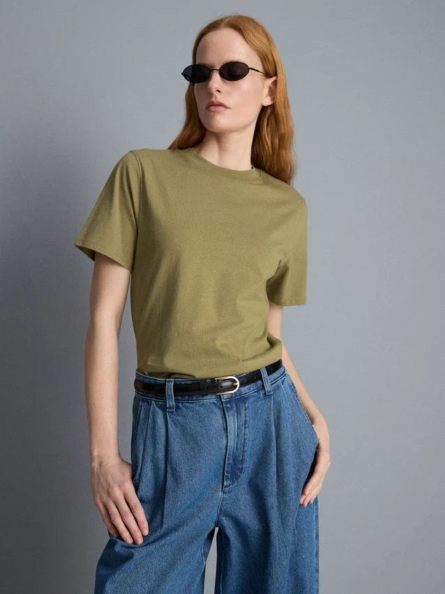Camisola de gola redonda em algodão de alta qualidade