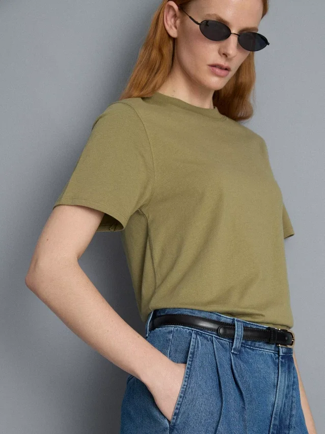 Camisola de gola redonda em algodão de alta qualidade