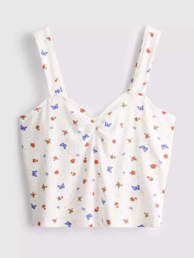 Camisola de pijama com padrão de borboletas em malha canelada