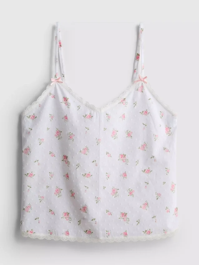 Camisola de pijama floral em algodão Dobby