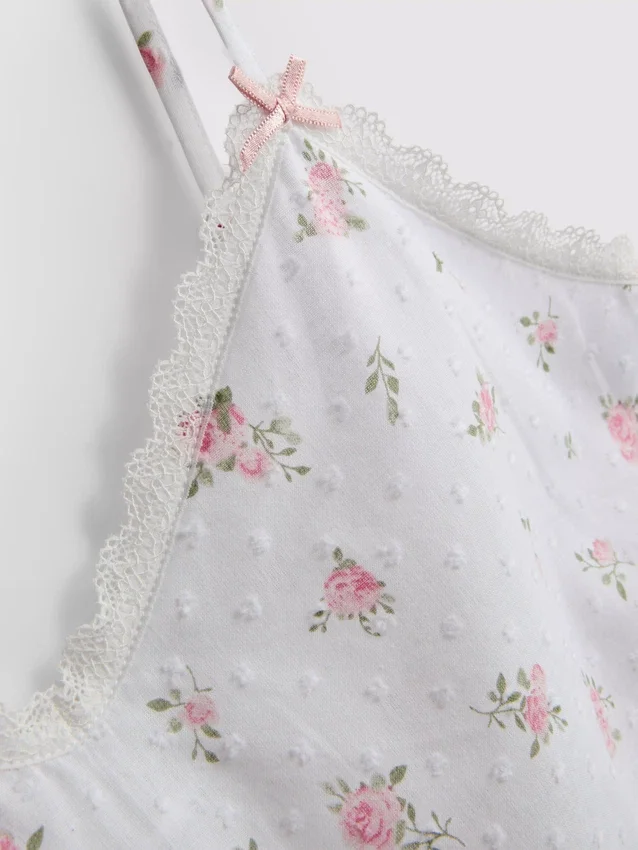Camisola de pijama floral em algodão Dobby