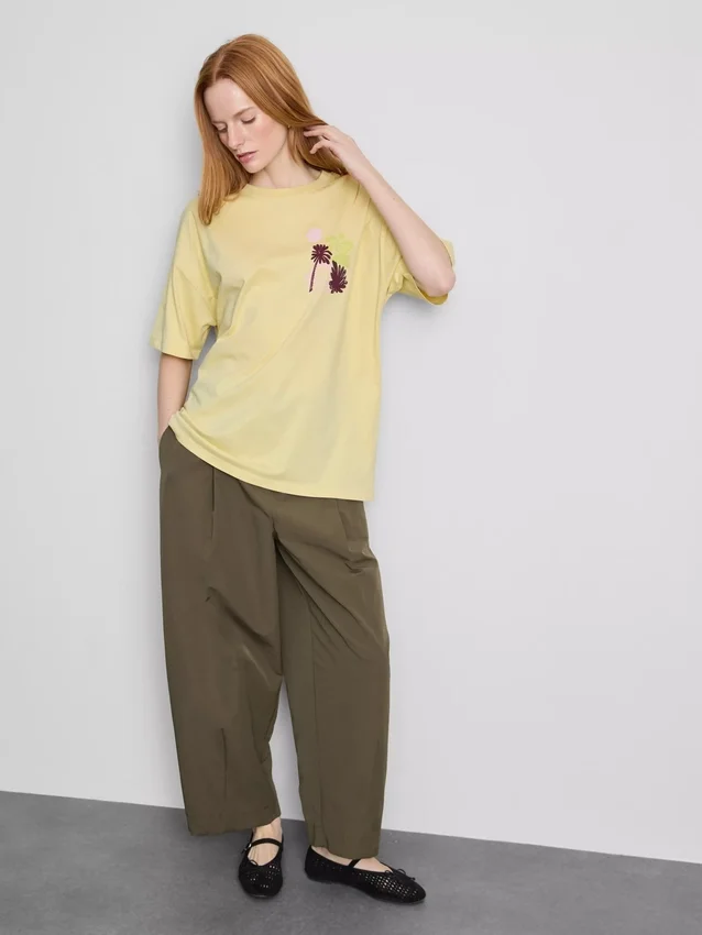 Camisola oversized de algodão com estampado, estilo «boyfriend»