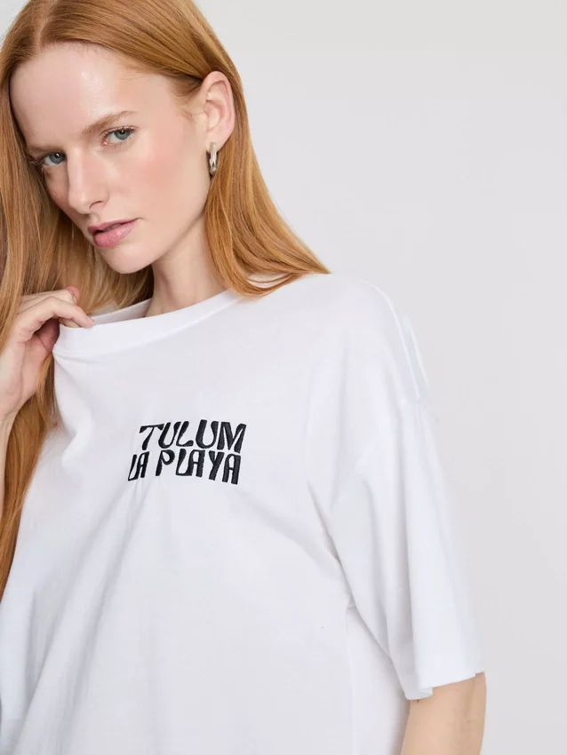 Camisola oversized de algodão com estampado, estilo «boyfriend»