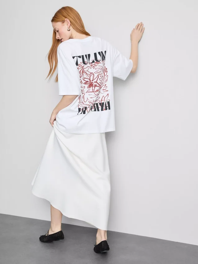 Camisola oversized de algodão com estampado, estilo «boyfriend»