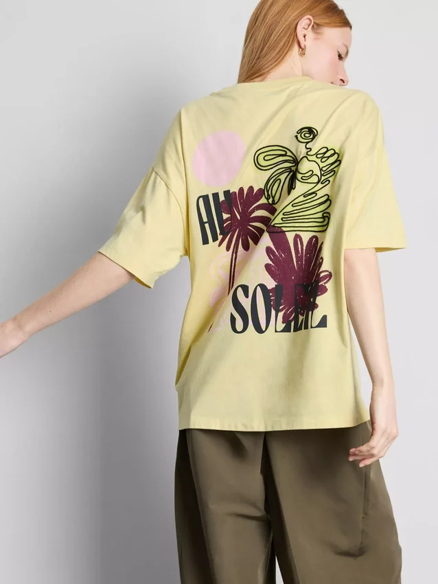 Camisola oversized de algodão com estampado, estilo «boyfriend»