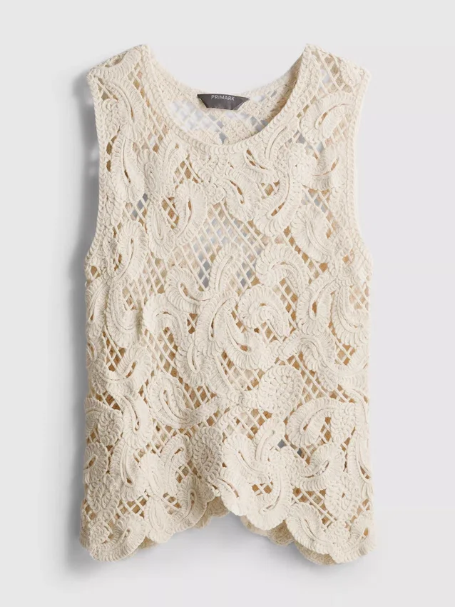 Camisola sem mangas assimétrica em croché