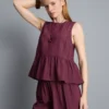 Camisola sem mangas com bainha peplum às riscas