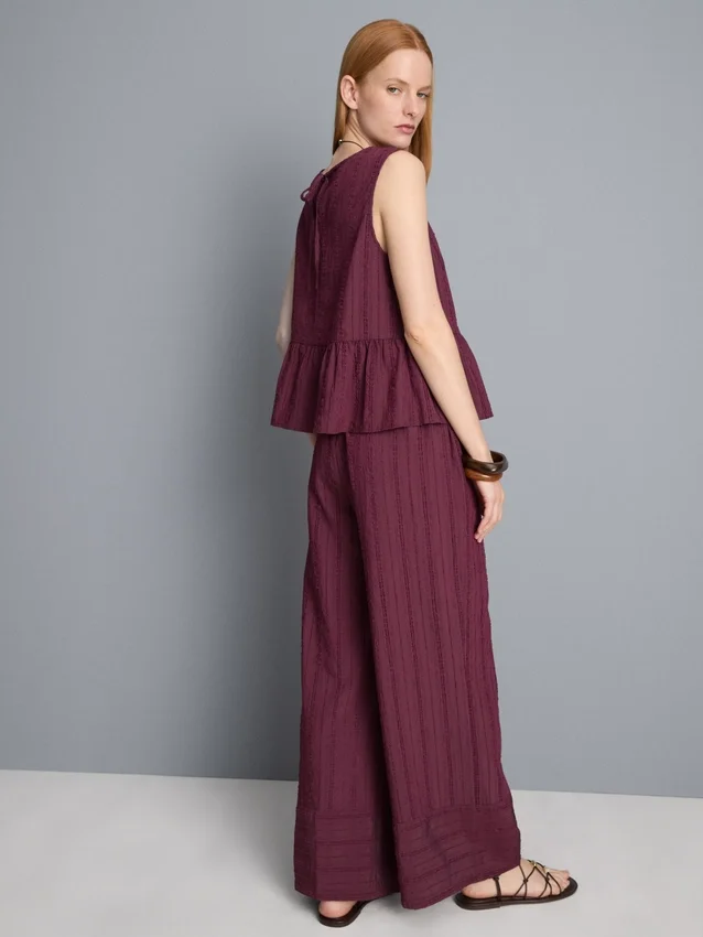 Camisola sem mangas com bainha peplum às riscas