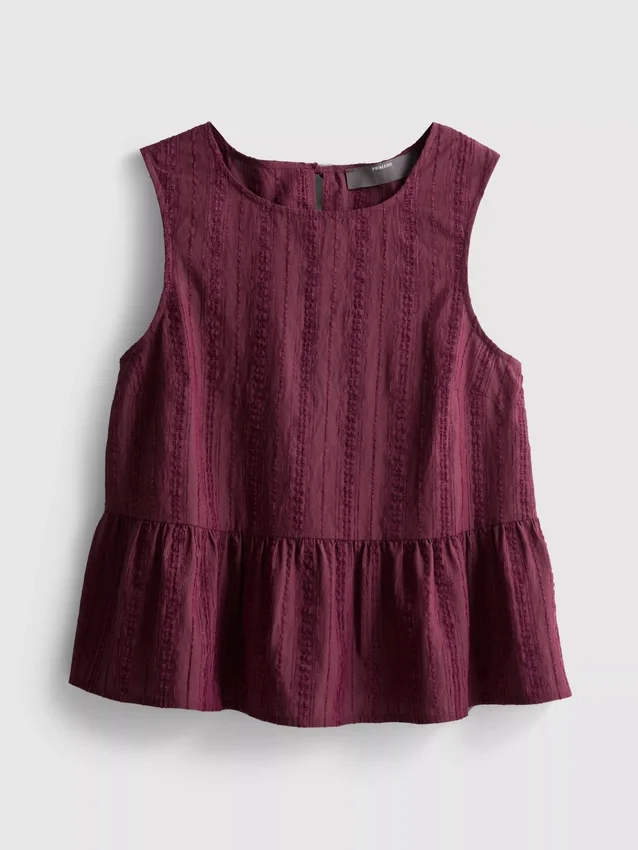 Camisola sem mangas com bainha peplum às riscas