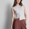 Camisola sem mangas com botões, rica em algodão