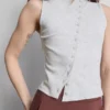 Camisola sem mangas com botões, rica em algodão
