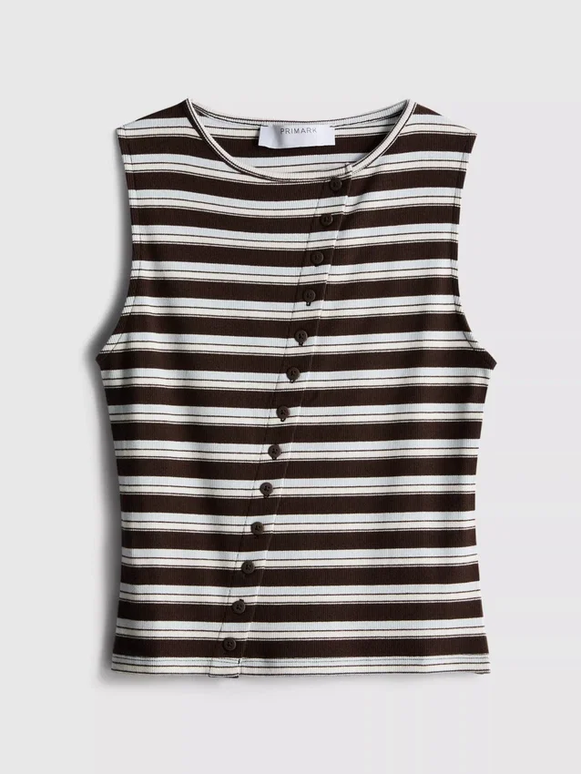 Camisola sem mangas com botões, rica em algodão