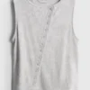 Camisola sem mangas com botões, rica em algodão