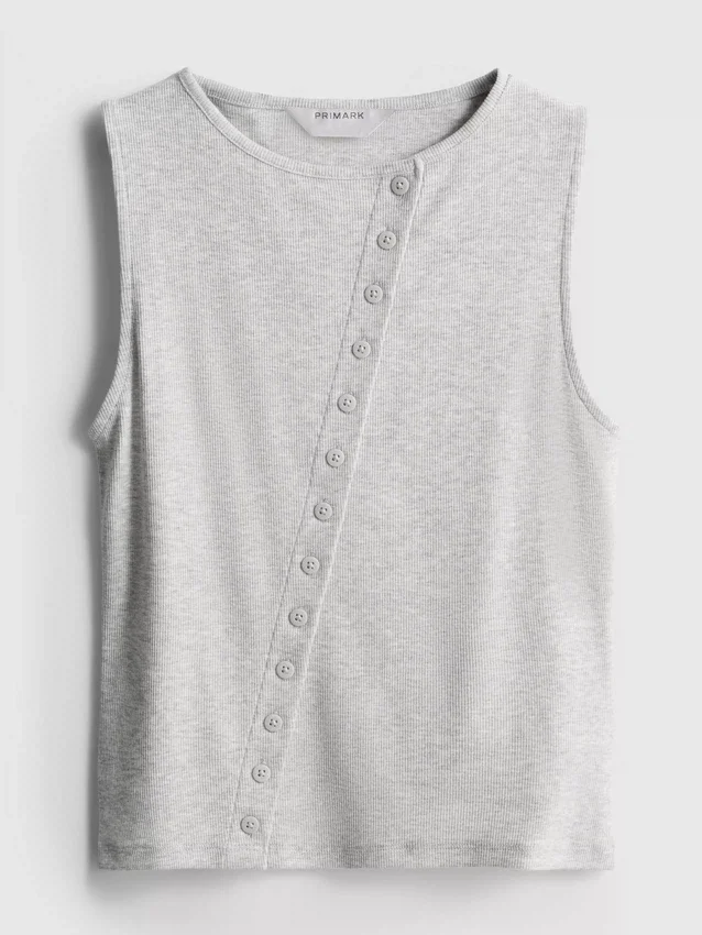 Camisola sem mangas com botões, rica em algodão