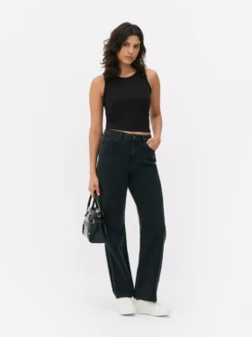 Camisola sem mangas com costas em estilo nadador e canelado