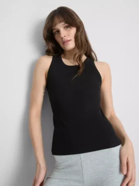 Camisola sem mangas com costas em forma de «racerback» e canelado, rica em algodão