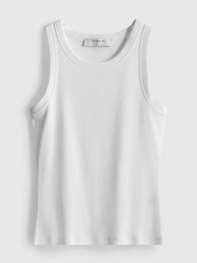 Camisola sem mangas com costas em forma de «racerback» e canelado, rica em algodão