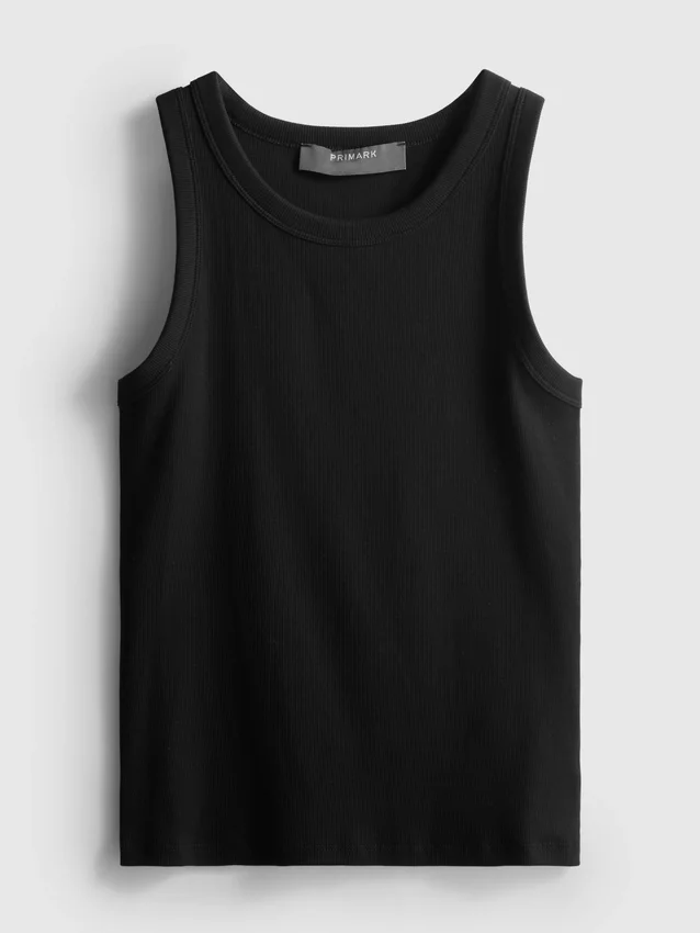 Camisola sem mangas com costas em forma de «racerback» e canelado, rica em algodão