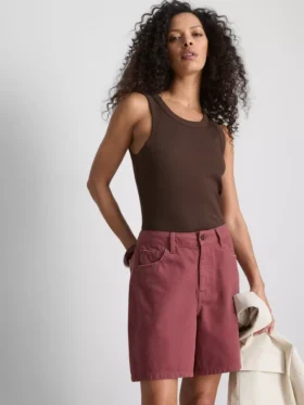 Camisola sem mangas com costas em forma de «racerback» em tecido canelado com elevada proporção de algodão
