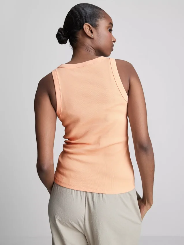 Camisola sem mangas com costas em forma de «racerback» em tecido canelado com elevada proporção de algodão