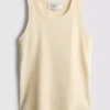 Camisola sem mangas com costas em forma de «racerback» em tecido canelado com elevada proporção de algodão