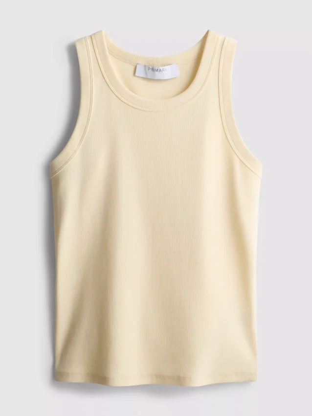 Camisola sem mangas com costas em forma de «racerback» em tecido canelado com elevada proporção de algodão