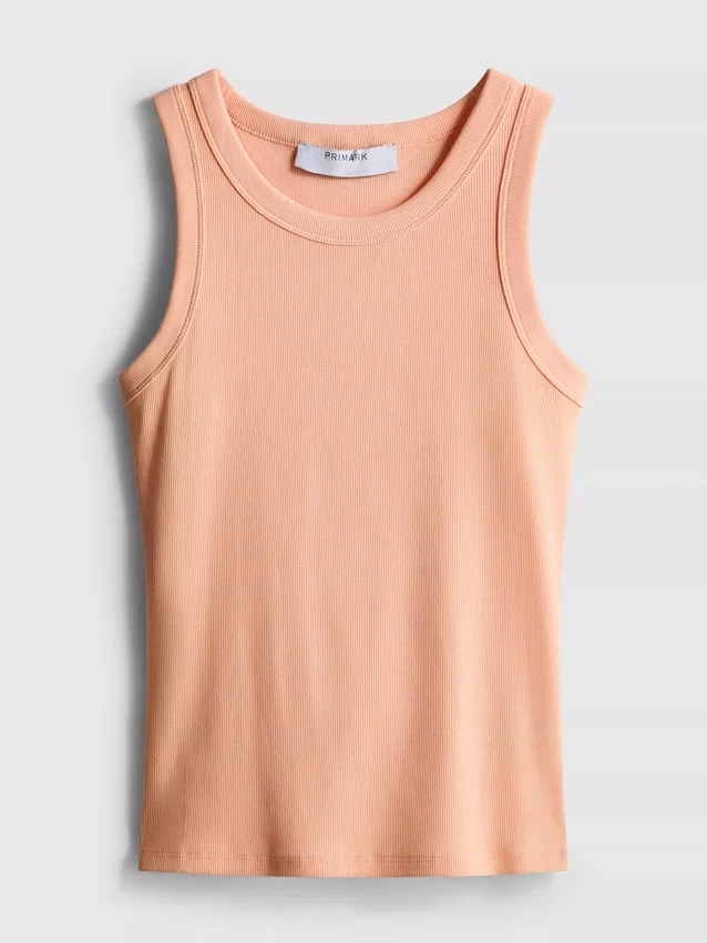 Camisola sem mangas com costas em forma de «racerback» em tecido canelado com elevada proporção de algodão
