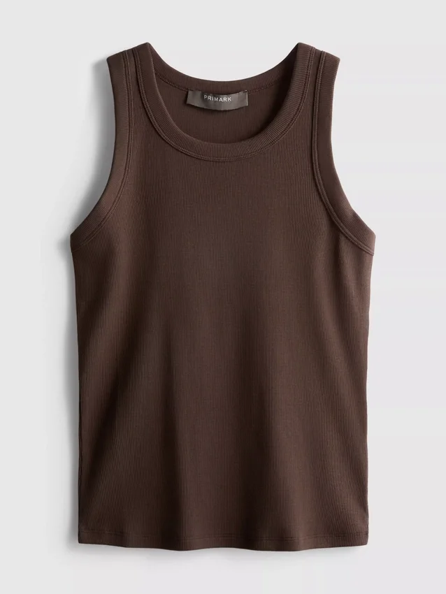 Camisola sem mangas com costas em forma de «racerback» em tecido canelado com elevada proporção de algodão