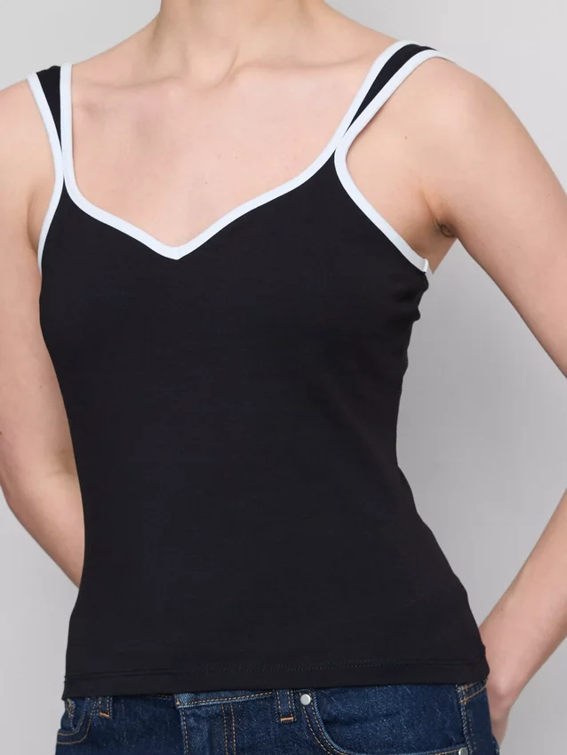 Camisola sem mangas com decote em coração, rica em algodão