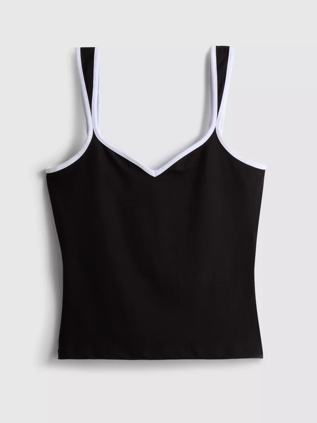 Camisola sem mangas com decote em coração, rica em algodão