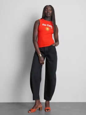 Camisola sem mangas com estampado, em malha canelada com elevado teor de algodão